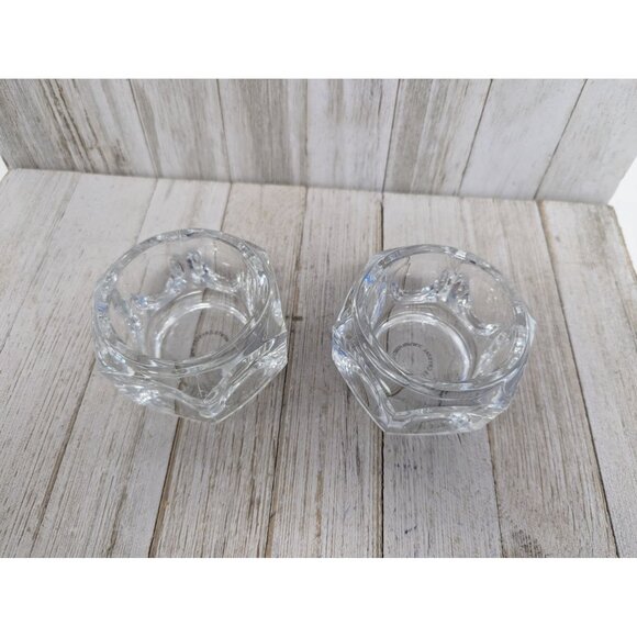 Set 2 Elements Crystal Art Glass Candle Vase Czech Republic Cubist Style 2 1/4” - Picture 2 of 4